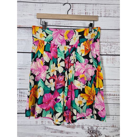 VTG Stringbean made in USA Women's Tropical Floral Hibiscus Pleated shorts 80s - Picture 1 of 7